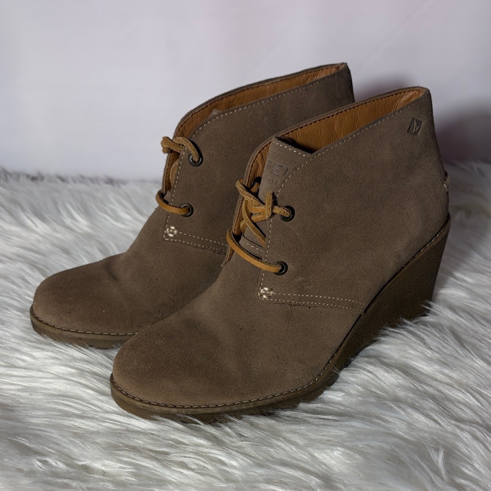 Sperry Brown Suede Lace-Up Wedge Ankle Booties